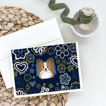 Load image into Gallery viewer, Blue Flowers Papillon Greeting Cards -  Blank Note Cards – 8-Pack of Artist-Designed Cards with Envelopes
