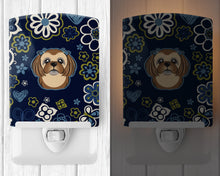 Load image into Gallery viewer, Blue Flowers Chocolate Brown Shih Tzu Ceramic Night Light BB5100CNL
