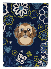 Load image into Gallery viewer, Blue Flowers Chocolate Brown Shih Tzu Garden Flag - Outdoor Decorative Yard Flag BB5100GF
