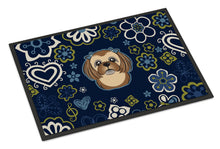 Load image into Gallery viewer, Blue Flowers Chocolate Brown Shih Tzu Doormat - 24x36 Decorative Floor Mat – Indoor/Outdoor Rug with Artistic Flair BB5100JMAT