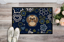 Load image into Gallery viewer, Blue Flowers Chocolate Brown Shih Tzu Doormat - 18x27 Decorative Floor Mat – Indoor/Outdoor Rug with Artistic Flair BB5100MAT