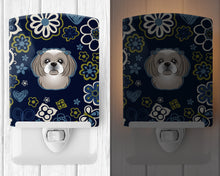 Load image into Gallery viewer, Blue Flowers Gray Silver Shih Tzu Ceramic Night Light BB5101CNL