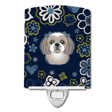 Load image into Gallery viewer, Blue Flowers Gray Silver Shih Tzu Ceramic Night Light BB5101CNL