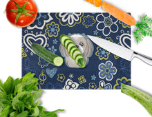 Load image into Gallery viewer, Blue Flowers Gray Silver Shih Tzu Glass Cutting Boards – Durable, Decorative Kitchen Art Large BB5101LCB