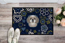 Load image into Gallery viewer, Blue Flowers Gray Silver Shih Tzu Doormat - 18x27 Decorative Floor Mat – Indoor/Outdoor Rug with Artistic Flair BB5101MAT