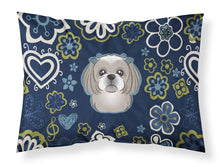 Load image into Gallery viewer, Blue Flowers Gray Silver Shih Tzu Fabric Standard Pillowcase – Artistic Decorative Front, White Back BB5101PILLOWCASE