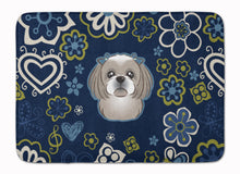 Load image into Gallery viewer, Blue Flowers Gray Silver Shih Tzu Machine Washable Memory Foam Mat BB5101RUG