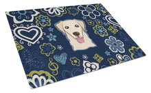 Load image into Gallery viewer, Blue Flowers Golden Retriever Glass Cutting Boards – Durable, Decorative Kitchen Art Large BB5103LCB
