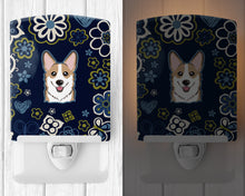 Load image into Gallery viewer, Blue Flowers Sable Corgi Ceramic Night Light BB5104CNL