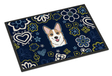 Load image into Gallery viewer, Blue Flowers Sable Corgi Doormat - 24x36 Decorative Floor Mat – Indoor/Outdoor Rug with Artistic Flair BB5104JMAT