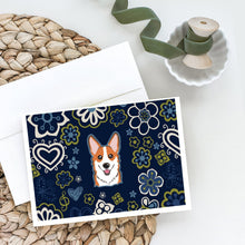 Load image into Gallery viewer, Blue Flowers Red Corgi Greeting Cards -  Blank Note Cards – 8-Pack of Artist-Designed Cards with Envelopes
