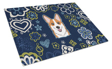 Load image into Gallery viewer, Blue Flowers Red Corgi Glass Cutting Boards – Durable, Decorative Kitchen Art Large BB5105LCB