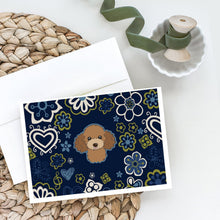 Load image into Gallery viewer, Blue Flowers Chocolate Brown Poodle Greeting Cards -  Blank Note Cards – 8-Pack of Artist-Designed Cards with Envelopes