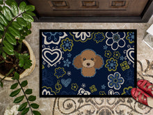 Load image into Gallery viewer, Blue Flowers Chocolate Brown Poodle Doormat - 24x36 Decorative Floor Mat – Indoor/Outdoor Rug with Artistic Flair BB5107JMAT
