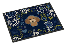Load image into Gallery viewer, Blue Flowers Chocolate Brown Poodle Doormat - 24x36 Decorative Floor Mat – Indoor/Outdoor Rug with Artistic Flair BB5107JMAT