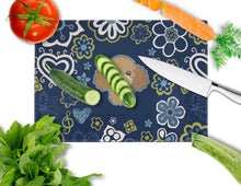 Load image into Gallery viewer, Blue Flowers Chocolate Brown Poodle Glass Cutting Boards – Durable, Decorative Kitchen Art Large BB5107LCB