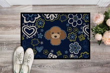 Load image into Gallery viewer, Blue Flowers Chocolate Brown Poodle Doormat - 18x27 Decorative Floor Mat – Indoor/Outdoor Rug with Artistic Flair BB5107MAT