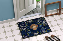 Load image into Gallery viewer, Blue Flowers Chocolate Brown Poodle Doormat - 18x27 Decorative Floor Mat – Indoor/Outdoor Rug with Artistic Flair BB5107MAT