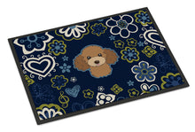 Load image into Gallery viewer, Blue Flowers Chocolate Brown Poodle Doormat - 18x27 Decorative Floor Mat – Indoor/Outdoor Rug with Artistic Flair BB5107MAT