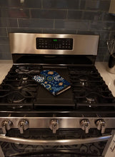 Load image into Gallery viewer, Blue Flowers Chocolate Brown Poodle Oven Mitt BB5107OVMT