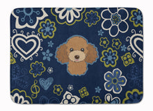 Load image into Gallery viewer, Blue Flowers Chocolate Brown Poodle Machine Washable Memory Foam Mat BB5107RUG
