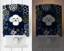 Load image into Gallery viewer, Blue Flowers White Poodle Ceramic Night Light BB5108CNL