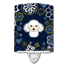 Load image into Gallery viewer, Blue Flowers White Poodle Ceramic Night Light BB5108CNL