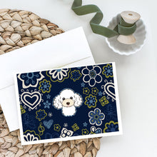 Load image into Gallery viewer, Blue Flowers White Poodle Greeting Cards -  Blank Note Cards – 8-Pack of Artist-Designed Cards with Envelopes