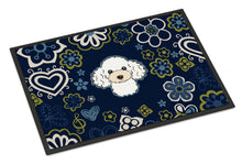 Load image into Gallery viewer, Blue Flowers White Poodle Doormat - 24x36 Decorative Floor Mat – Indoor/Outdoor Rug with Artistic Flair BB5108JMAT