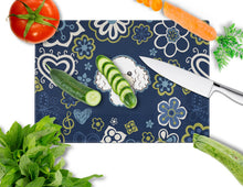 Load image into Gallery viewer, Blue Flowers White Poodle Glass Cutting Boards – Durable, Decorative Kitchen Art Large BB5108LCB