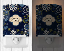 Load image into Gallery viewer, Blue Flowers Buff Poodle Ceramic Night Light BB5109CNL