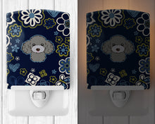 Load image into Gallery viewer, Blue Flowers Silver Gray Poodle Ceramic Night Light BB5110CNL