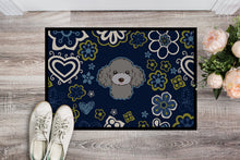 Load image into Gallery viewer, Blue Flowers Silver Gray Poodle Doormat - 18x27 Decorative Floor Mat – Indoor/Outdoor Rug with Artistic Flair BB5110MAT