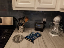 Load image into Gallery viewer, Blue Flowers Silver Gray Poodle Oven Mitt BB5110OVMT