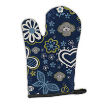 Load image into Gallery viewer, Blue Flowers Silver Gray Poodle Oven Mitt BB5110OVMT