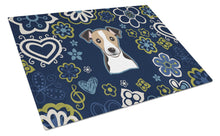 Load image into Gallery viewer, Blue Flowers Jack Russell Terrier Glass Cutting Boards – Durable, Decorative Kitchen Art Large BB5112LCB