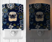 Load image into Gallery viewer, Blue Flowers Fawn Pug Ceramic Night Light BB5113CNL
