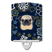 Load image into Gallery viewer, Blue Flowers Fawn Pug Ceramic Night Light BB5113CNL