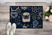Load image into Gallery viewer, Blue Flowers Fawn Pug Doormat - 24x36 Decorative Floor Mat – Indoor/Outdoor Rug with Artistic Flair BB5113JMAT
