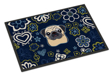 Load image into Gallery viewer, Blue Flowers Fawn Pug Doormat - 24x36 Decorative Floor Mat – Indoor/Outdoor Rug with Artistic Flair BB5113JMAT