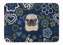 Load image into Gallery viewer, Blue Flowers Fawn Pug Machine Washable Memory Foam Mat BB5113RUG