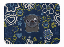 Load image into Gallery viewer, Blue Flowers Black Pug Machine Washable Memory Foam Mat BB5114RUG