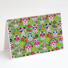 Load image into Gallery viewer, Day of the Dead Green Greeting Cards -  Blank Note Cards – 8-Pack of Artist-Designed Cards with Envelopes