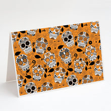 Load image into Gallery viewer, Day of the Dead Orange Greeting Cards -  Blank Note Cards – 8-Pack of Artist-Designed Cards with Envelopes
