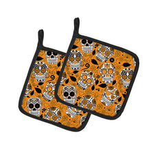 Load image into Gallery viewer, Day of the Dead Orange Pot Holders - Set of 2 - Heat-Resistant Kitchen Essentials BB5118PTHD