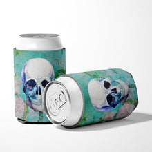 Load image into Gallery viewer, Day of the Dead Teal Skull Can or Bottle Hugger BB5123CC