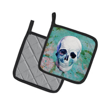 Load image into Gallery viewer, Day of the Dead Teal Skull Pot Holders - Set of 2 - Heat-Resistant Kitchen Essentials BB5123PTHD