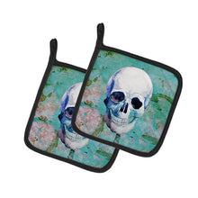 Load image into Gallery viewer, Day of the Dead Teal Skull Pot Holders - Set of 2 - Heat-Resistant Kitchen Essentials BB5123PTHD