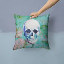 Load image into Gallery viewer, Day of the Dead Teal Skull Throw Pillow - 14x14 Decorative Pillow – Art for Your Home &amp; Patio BB5123PW1414