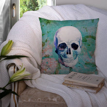 Load image into Gallery viewer, Day of the Dead Teal Skull Throw Pillow - 14x14 Decorative Pillow – Art for Your Home &amp; Patio BB5123PW1414